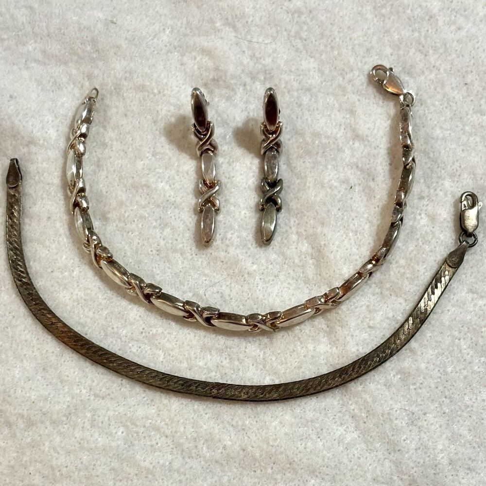 Vintage 925 Italy Sterling Silver Jewelry Lot 7” Bracelets Earrings Estate
